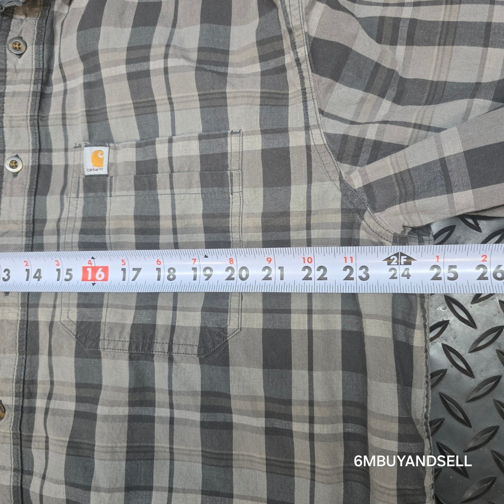 Carhartt Mens XL Tall Relaxed Fit Plaid Button Down Shirt Gray Tan 104444 029 - Picture 12 of 14